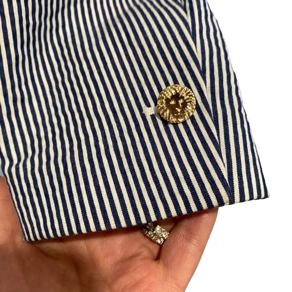 Anne Klein Lined Striped Blazer Jacket Gold Lion Buttons Sz S - Picture 7 of 14